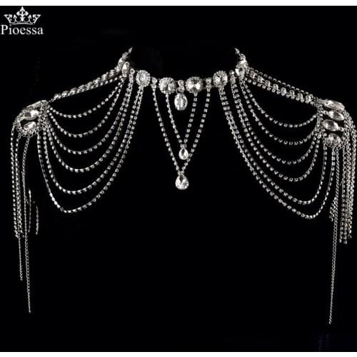 Luxury Wedding Jewelry Long Crystal Necklace Chain Bridal Shoulder Strap wedding Accessories For Women shoulder chains Jewelry