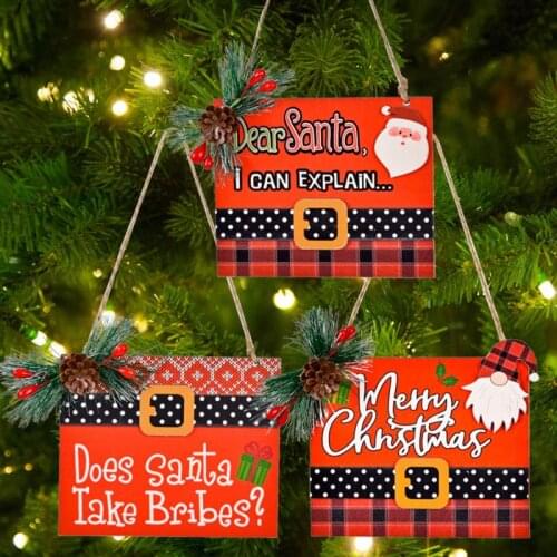 Christmas Wooden Pendant Printed Belt Santa Claus Pendant Christmas Scene Layout