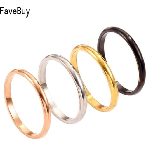 2mm Thin Rings Stainless Steel Black Rose Gold Silver Color Minimalist Ring For Women Jewelry Men Love Gift Size 3 To 10