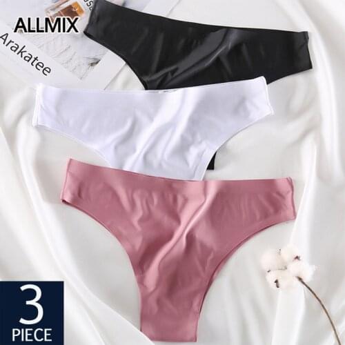 ALLMIX 3Psc/lot Sexy Womens Panties Underwear Seamless Silk T-Back Thongs Low Waist Solid Woman G-String Comfort Lady Lingerie