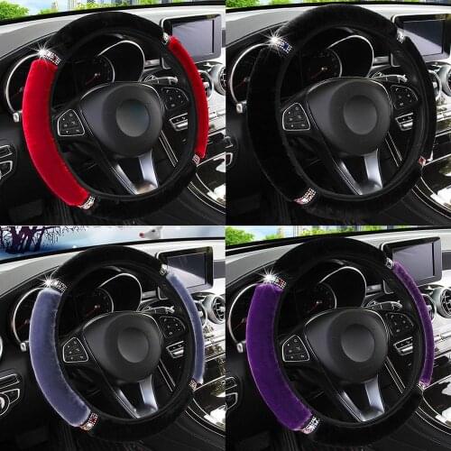Universal 37-38cm Diameter Soft Plush Rhinestone Car Steering Wheel Cover Interior Accessories Steering-Cover Car-styling