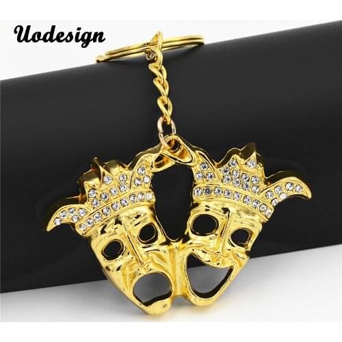 Uodesign Gold Double Head Hiphop Pendant Keychiain Trendy Wholesale Alloy Car Keyring Religious Men Jewelry Best Gift
