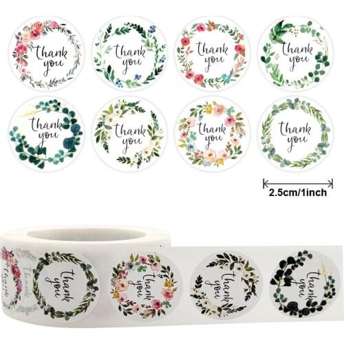 50-500Pcs Flower Thank You Stickers Seal Labels Round Floral Sticker Rolls For Christmas Gift Decoration Stationery Sticker