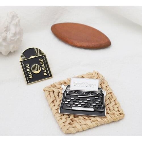 Vintage Vinyl Records typewriter enamel Pins Red Floppy disk Record memories Lapel Pin Brooches Bag Badges Jewelry women Gifts