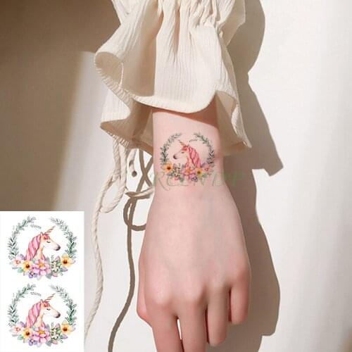 Waterproof Temporary Tattoo Sticker unicorn flower art tatto flash tatoo fake tattoos for kid men women girl