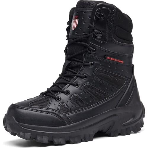 Military Tactical Mens Boots Special Force Leather Waterproof Desert Combat Ankle Boot Army Work Mens Shoes Plus Size 39-47