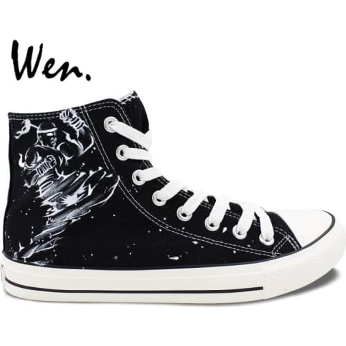 Wen Hand Painted Shoes Design Custom Black Shoes Muay Thai K.O. Men Womens High Top Canvas Sneakers Christmas Gifts