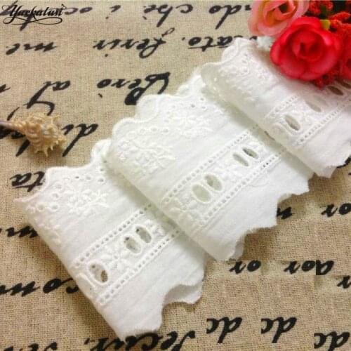 YACKALASI 14 Yds/Lot Swiss Cotton Lace Eyelet Embroidered Applique Lace Milky White 7cm