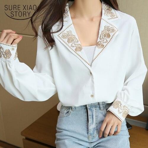 Elegant Blouse Women Embroidery Floral Long Sleeve Top Female Office Lady Casual Designer French Korean Women Tops Fashion 12479