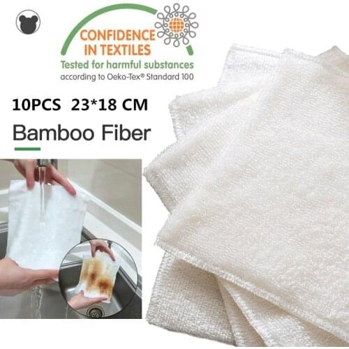 10pcs Natural bamboo fiber dish cloths health cleaning cloth firm rags double thick white dishcloth non-sticky oil kitchen towel