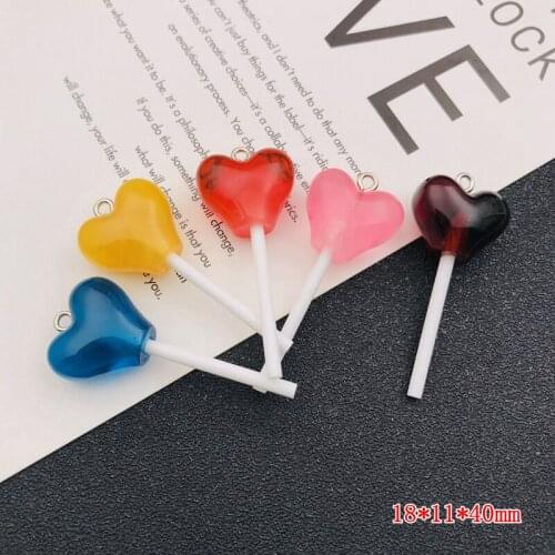 10pcs Resin 3D Colorful Miniature Heart Lollipop Charm for Earring, Keychain, Jewelry Making, Scrapbooking, DIY, Necklace