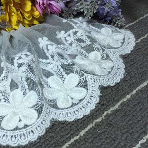 2 Yards New 14cm Width White Dress Decaration Lace Edge Trim Mesh Embroidery Applique DIY Sewing Craft Curtain Lace Edge