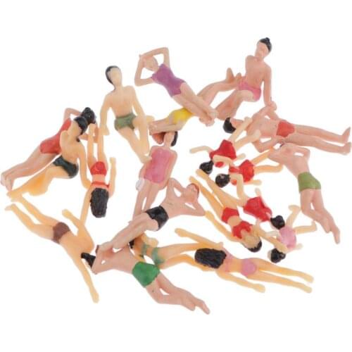 20pcs Miniature 1/50 Model Train Beach Figures Diorama Painted Crowd Swimsuits People Scenics For Kids DIY Scenry Accessories