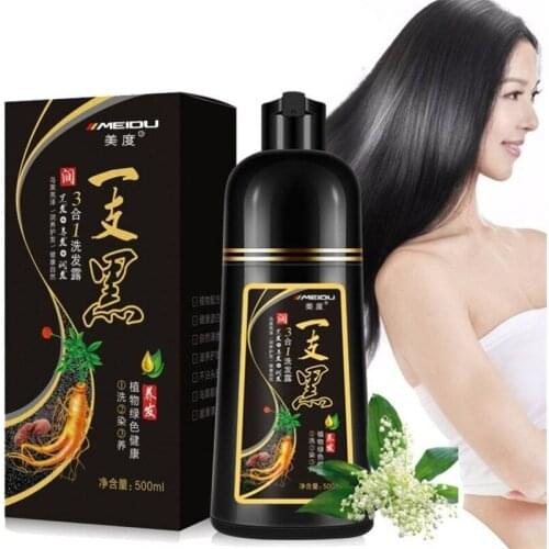 2020 Allergic Natural Herbal Fast Black Hair Ginseng Extract Black Hair Dye Shampoo Hair Color for 5 Mins Anti White Hair 500ML