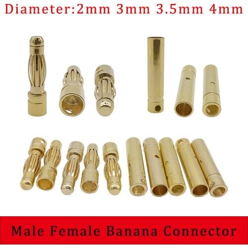 5/2/1pairs Banana Plug 2mm 3mm 3.5mm 4mm Gold-plated Female & Male Banana Plugs RC Battery 2mm 3mm 3.5mm 4mm Bullet Banana Plug