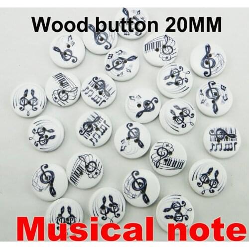 50PCS 20MM Musical Note Shape Painting Wooden Buttons Coat Boots Sewing Clothes Accessory MCB-990