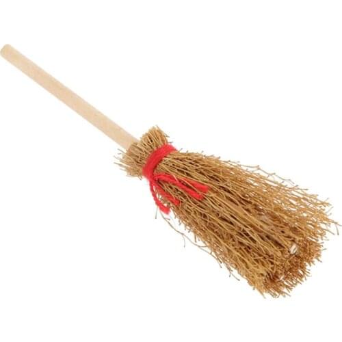 9cm Wooden Broom Witch Kitchen Garden Miniature Doll House Kids Girl Play Toy Decor Kids funny Play house Miniature Broom toys