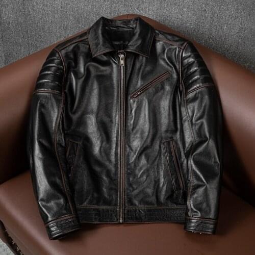 Free shipping.2021 brand new origin genuine leather jacket.rider vintage black quality cowhide jacket.plus size slim short cloth