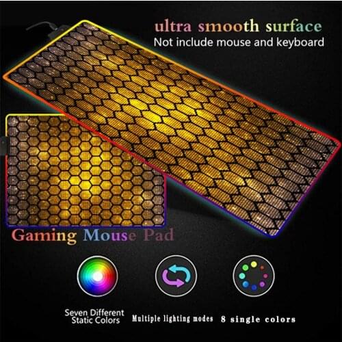 Large RGB Gaming Golden Hexagon Texture Mousepad LED Mause Pad XXL Gamer Mouse Carpet Big Mause Pad PC Desk Pad Mat with Backlit