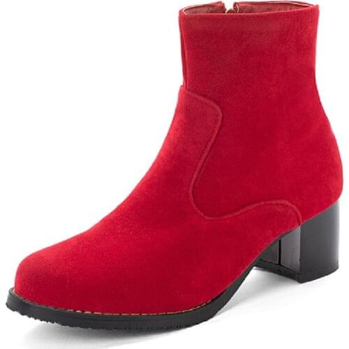 Fashion Ankle Boots Women 2021 Spring Autumn Casual Faxu Suede Short Ankle Boots Women Shoes Heels Red Grey Black Large Size