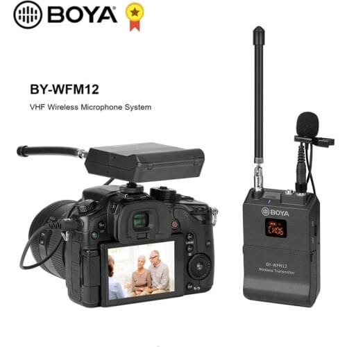 BOYA BY-WFM12 VHF Wireless Microphone System for iPhone Smartphone Tablet Canon Nikon DSLR Camcorder Audio Recorder PC Video Mic