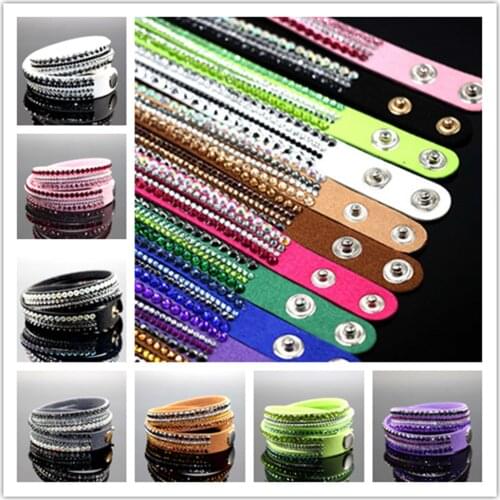 100% New Products Women Simple Cuff Leather Girls Crystal Wrap Punk Bangle Rhinestone Bracelet Jewelry Gift Party