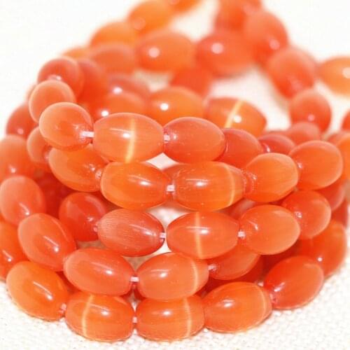 Fashion semi-precious stone crystal reddish orange rice opal cats eyes 8*12mm loose beads high grade jewelry 14inch B1563