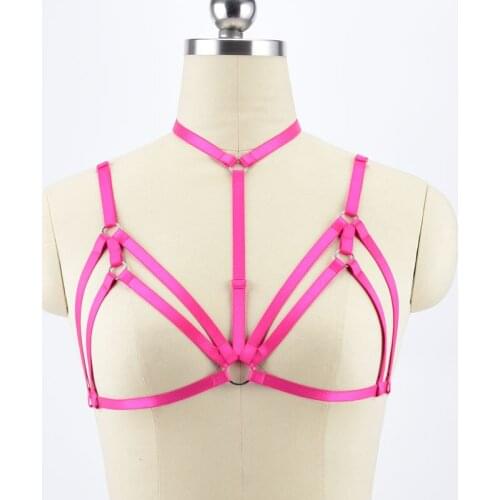 Women Fetish Body Cage Bra Harness Bra Bondage Gothic Body Harness Lingerie Tops Cage Bra Exotic Bustier Halter Bralette