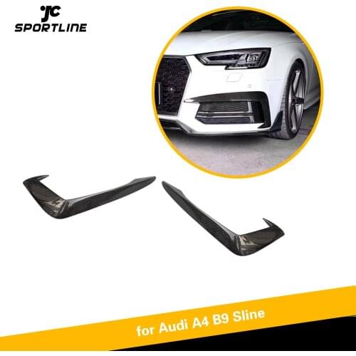 For Audi A4 B9 Sline S4 2017 2018 2019 2PCS Carbon Fiber Front Fog Lamp Fin Splitters Air Vents Trim Canards