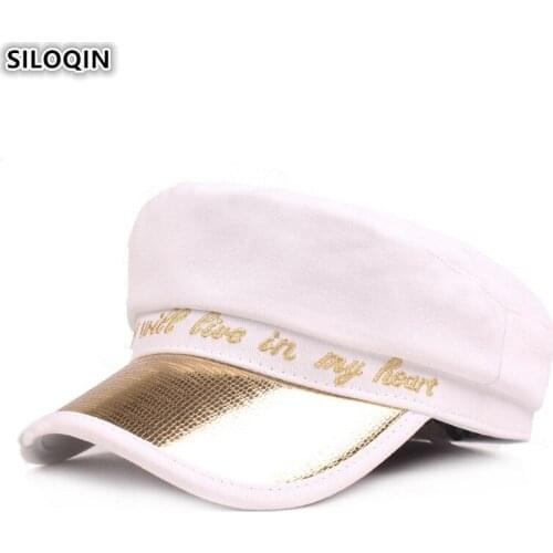 SILOQIN Elegant Womens Trendy Fashion Letter Caps Army Military Hats Mens Flat Cap Students Snapback Cap 2019 New Couple Hat