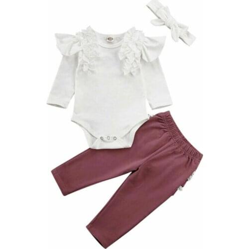 Newborn Infant Kid Baby Girls Ruffle Tops T-shirt Long Pants Outfits Clothes Set 0-24 Months