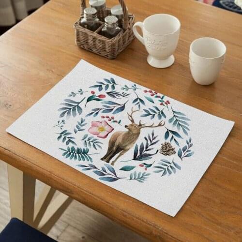 Fuwatacchi Christmas Deer Dining Table Placemats Durable Tableware Drink Coasters Bowl Cup Mats Kitchen Decorative Accessories