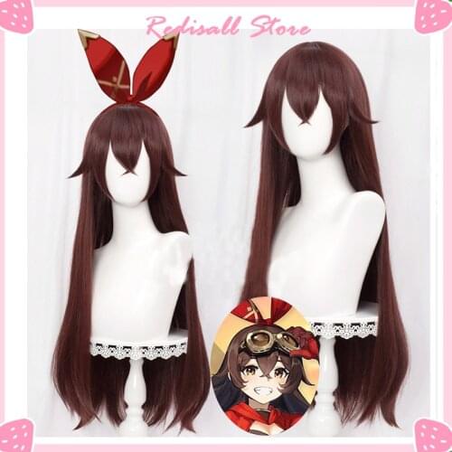 Genshin Impact Cosplay Amber Wig Synthetic Hair Brown Color Long Straight 80cm Heat Resisatnt Halloween Adult Women Free Wig Cap