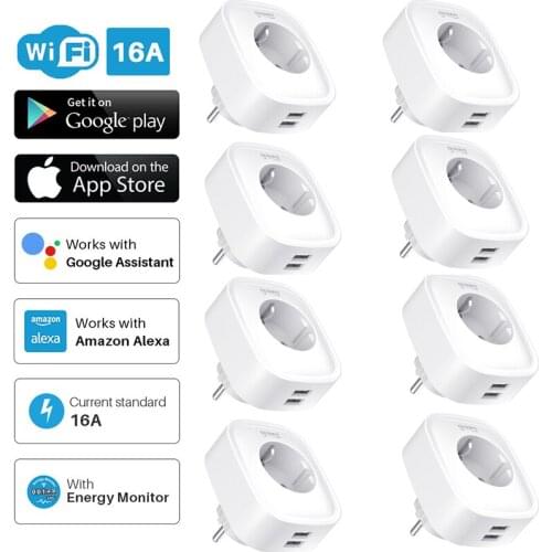 Gosund 16A EU Smart WiFi Plug With Power Monitor Smart Home WiFi Wireless Wall 2 USB Socket Works With Alexa Google Home Tuya