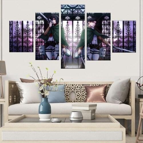 Canvas Paintings Wall Art Frame Modular HD Prints Anime Poster 5 PiecesAttack on Titan Levi Ackerman Mikasa Ackerman Picture