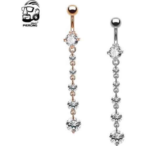 Romantic Rose Gold Belly Piercing Jewelry 14G Surgical Steel Belly Button Rings Women Body Piercing Navel Bar Christmas Gifts