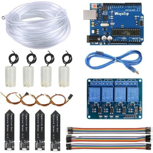 Upgrade Automatic Irrigation DIY Kit Self Watering System for Garden Plant, 4 Channel Relay Module & & 5M Vinyl Tubing & Sensors