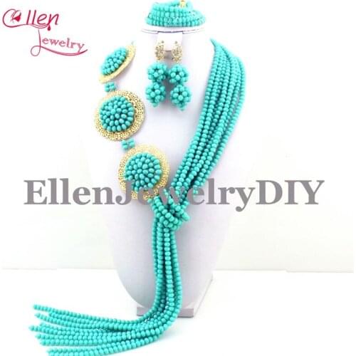 New Lake blue Crystal Indian Beads Jewelry Set earrings Wedding Jewelry Sets African Jewelry Sets Free Shipping E1096