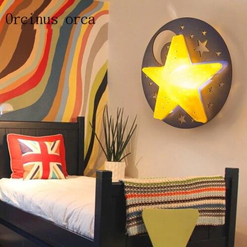 Creative cartoon star moon wall lamp childrens room boys and girls bedroom lights LED wall lamps free shipping