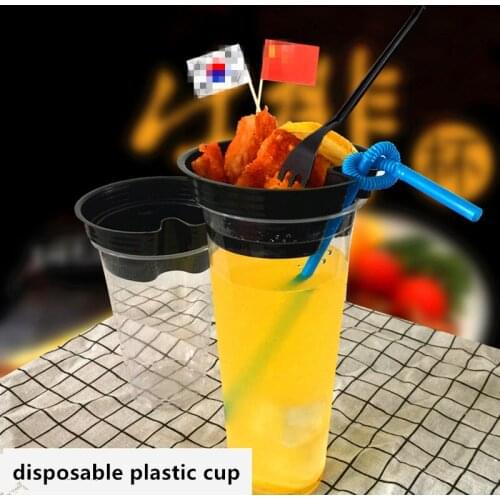 50pcs Creative transparent disposable juice cup birthday party favor 500ml coffee tea cold drink plastic cups with black plate