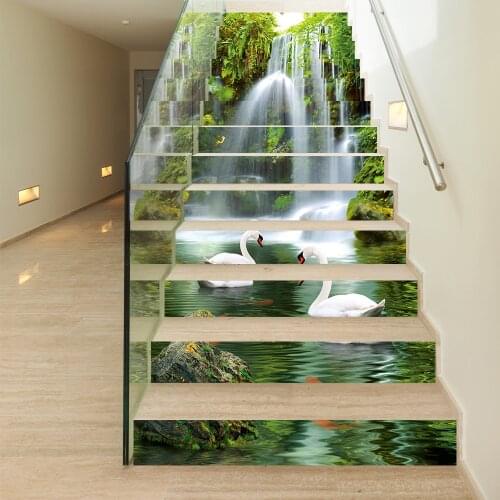 Swan Lake Stair Sticker DIY Vinyl Self-adhesive Stairway Waterproof Removable Art Wallpaper Staircase Floor Diy Stickers Decor