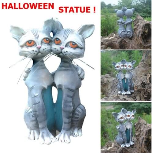 Cute Cat Ornament Hand Painted Resin Crafts Outdoor Animals Statue for Home Garden Courtyard Decoration