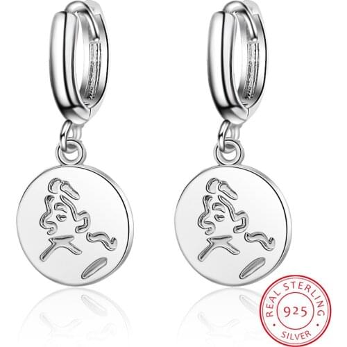 Real 925 Sterling Silver Minimalist Portrait Disc Drop Earrings For Fashion Women Party Fine Jewelry 2019 Accessories