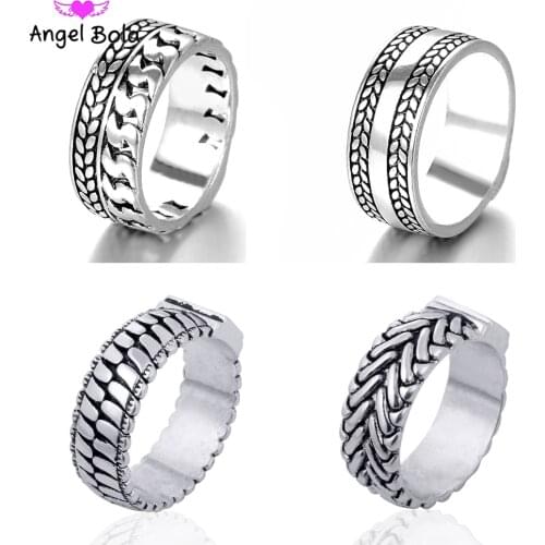 Fashion Tire Pattern Mens Buddha Rings Chain Link Finger Ring Ancient Silver Color Jewelry To Man Women Gifts Drop Shipping