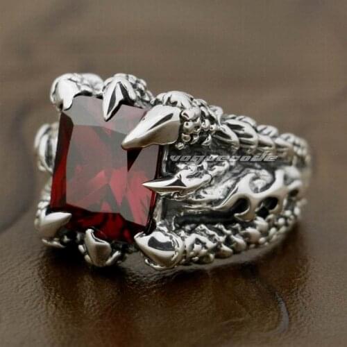 Huge CZ Stone 925 Sterling Silver Dragon Claw Ring Mens Biker Rock Punk Ring 8TX02