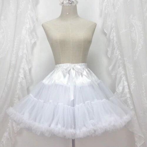 Japanese Lolita Soft Girls Tulle Skirt Women Cute Puffy Tutu Petticoat Elastic Waist Underskirt White Layered Ballet Pettiskirts