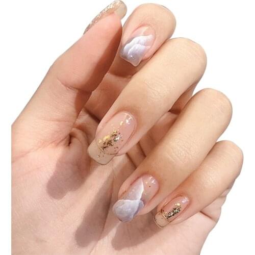 24Pcs False Nails Glitter Fake Nails Leopard Pattern French Tips Hit Color Nail Tips Gold Foil Coffin Nails Tip Nail Art Tools