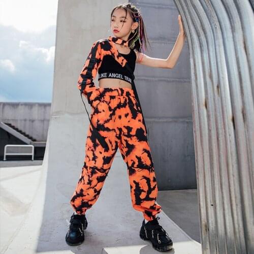 New Hip Hop Clothes For Girls Orange Single-sleeves Tops Camouflage Pants Jazz Dance Performance Clothes Rave Outfit Streetwear