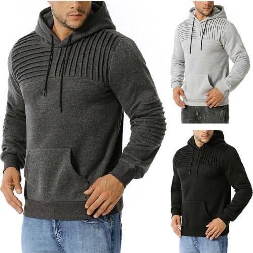 Solid Sweatshirt Mens 2020 Long Sleeve Hoodies Men Striped Pleated Wrinkled Sweatshirts Casual Oversized Pullover Jacket