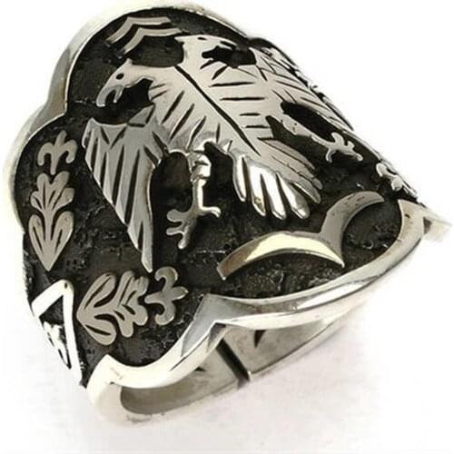 Ottoman Motiflli, Ertuğrul Head Finger 925 Sterling Adjustable Mens Ring, Gift Men 'S Ring